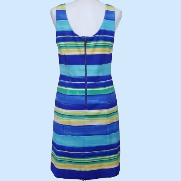 Pappagallo Hazy Blue Multicolor Striped Sandy Lined Sheath Dress - Picture 4 of 10
